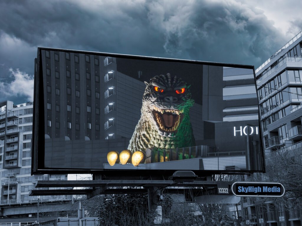 SkyHigh Media logo and large billboard in open landscape — premium Bay Area billboard advertising